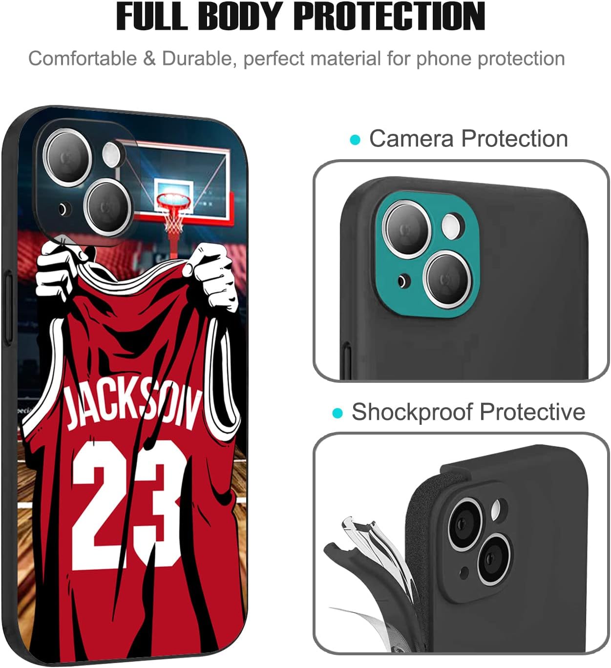 VNGDA Nombre y número personalizados de bricolaje  Houston Basketball Jersey  Funda de silicona líquida para iPhone 15 14 Pro Max 13 12 11 Xs Max Xr