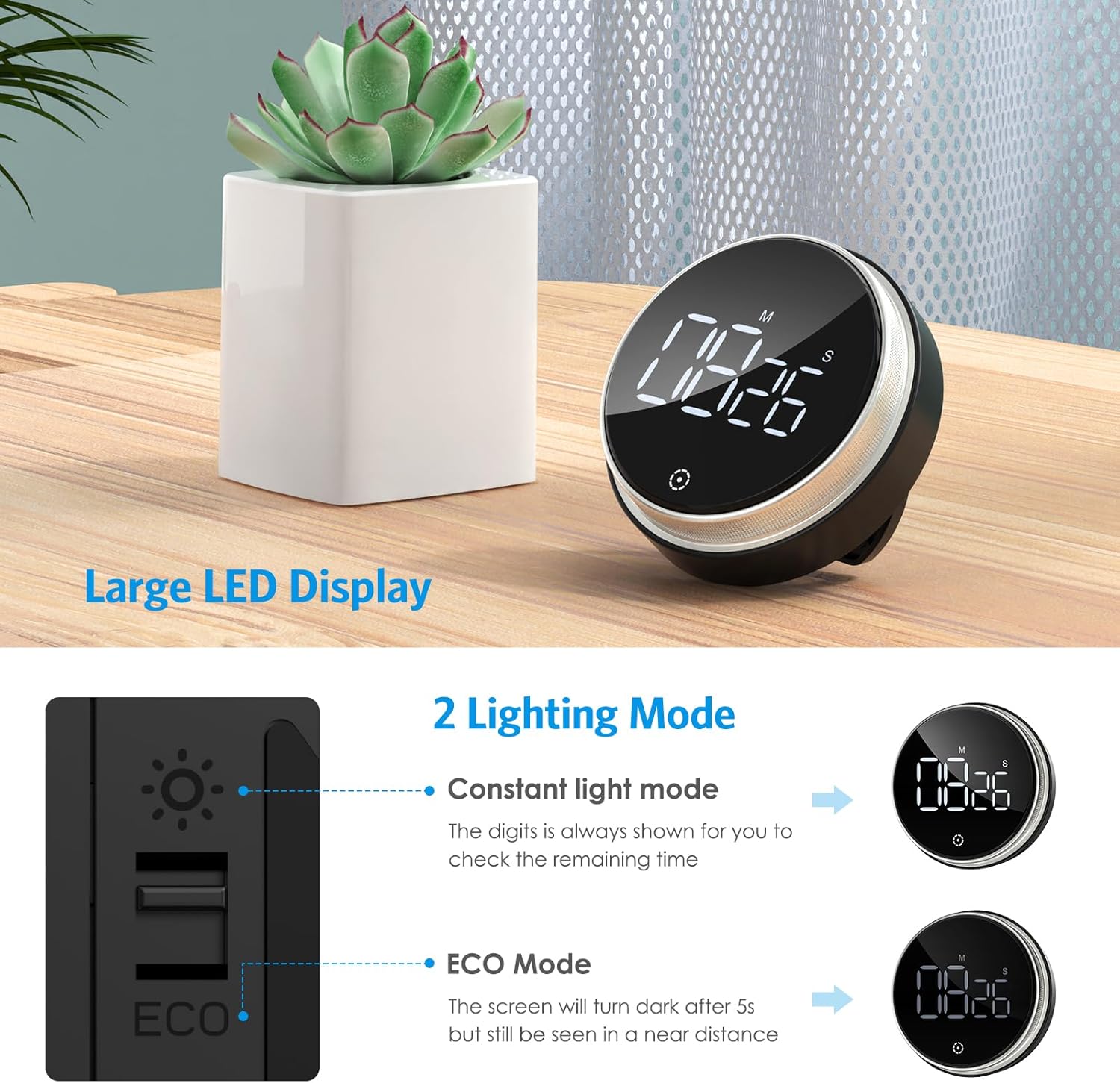 AMIR Temporizadores digitales de cocina, temporizador magnético para cocinar, temporizadores visuales alimentados con batería con pantalla LED