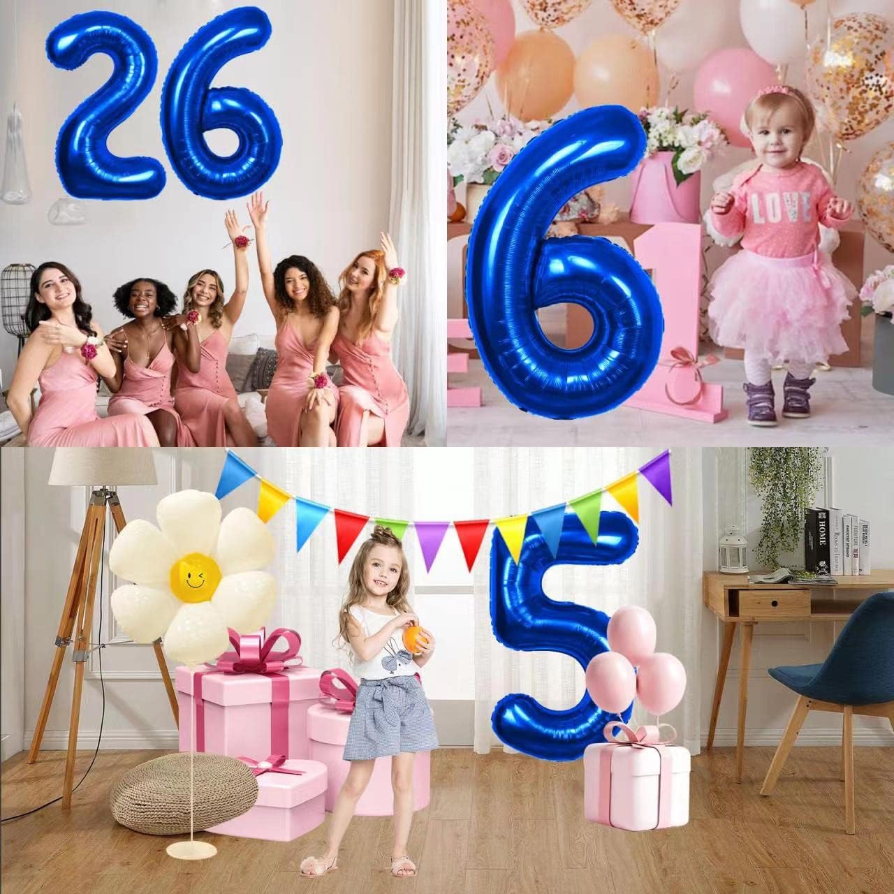 Globos azules de 40 pulgadas con el número 24, gigantes, grandes, de papel de aluminio de Mylar con el número 24, suministros de decoración para