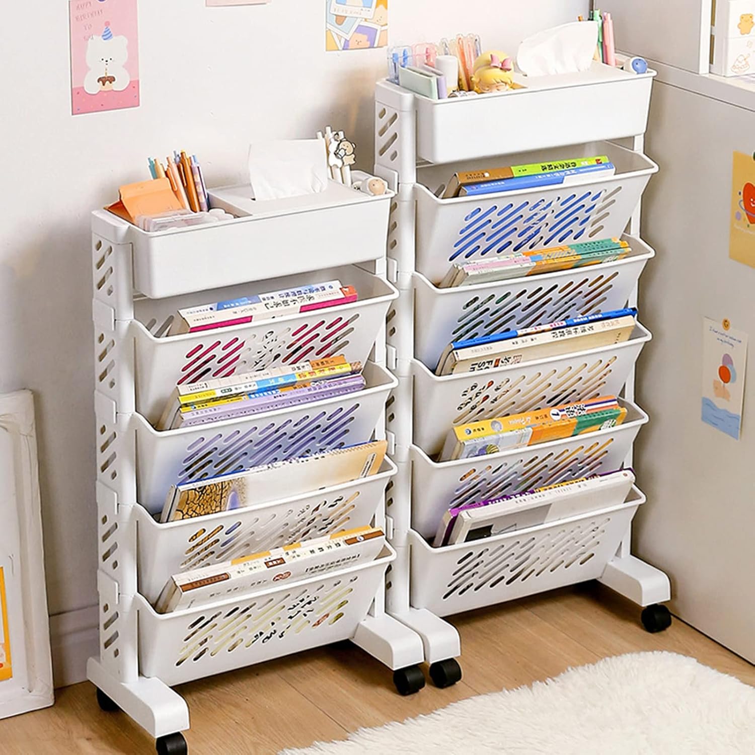 VINGVO Estantería móvil, de gran capacidad, giratoria, extraíble, de plástico movible, estantería de organización rodante, estante organizador de