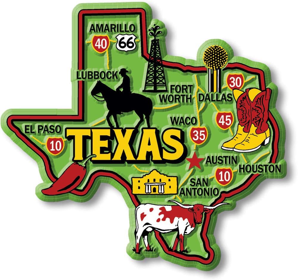 Imán colorido de Texas de Classic Magnets, 3.5 x 3.3 pulgadas, recuerdos coleccionables fabricados en los Estados Unidos