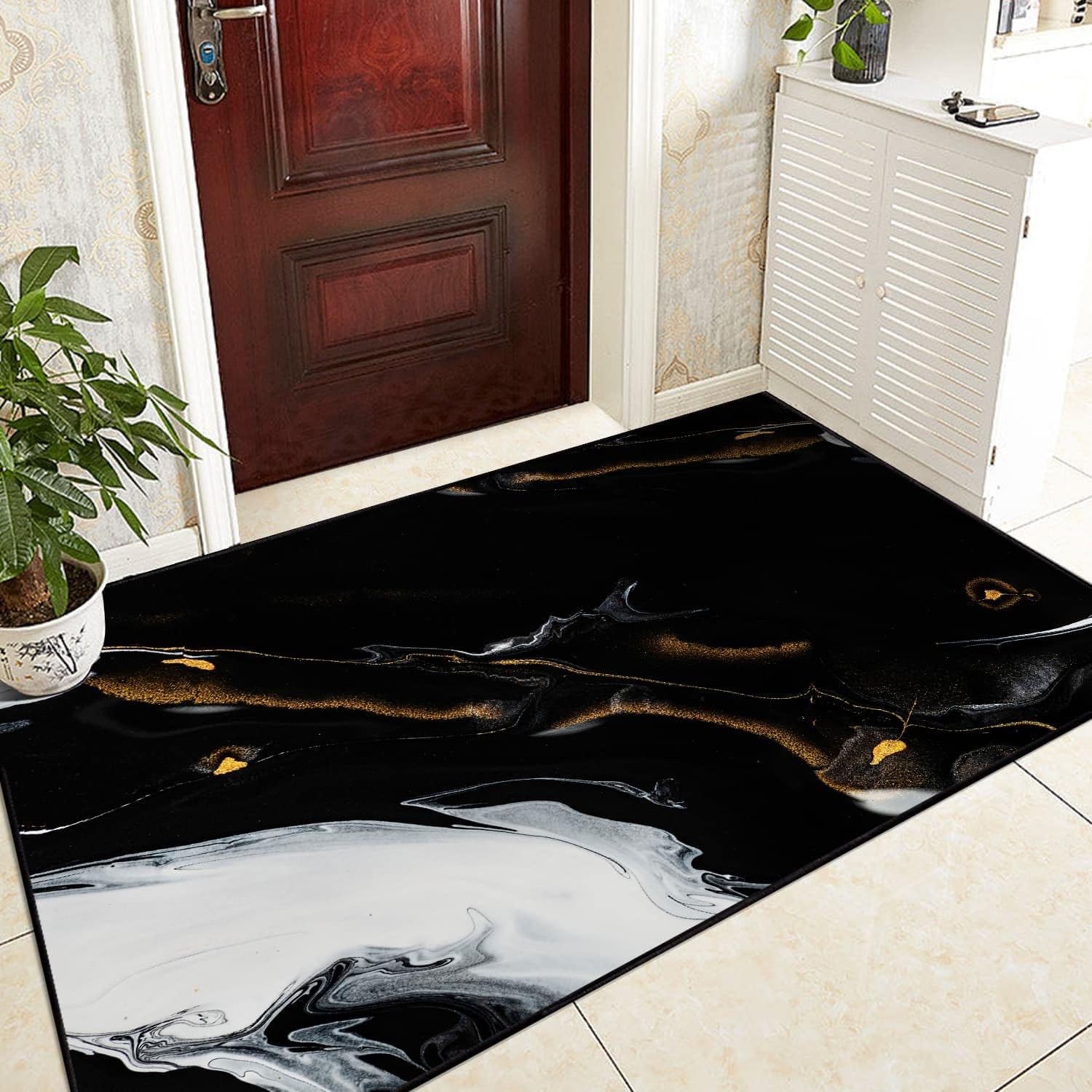 Modern Abstract Collection – Alfombra de área de 3 x 5 pies, lavable, antideslizante, con textura de mármol, alfombra para dormitorio, comedor,