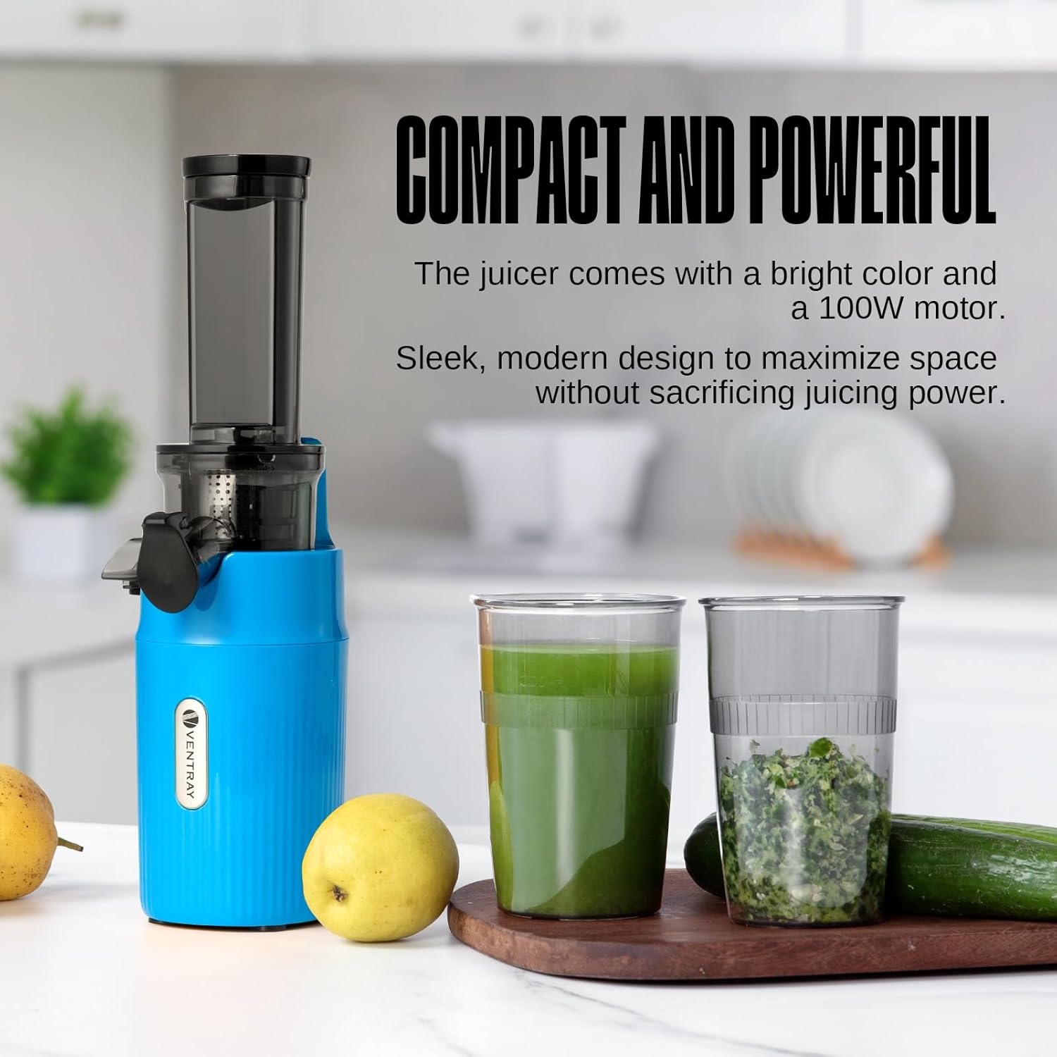 Ventray Ginnie – Exprimidor compacto de prensa en frío, exprimidor lento con velocidad baja de 60 rpm, fácil de limpiar y nutrimentar con vitaminas