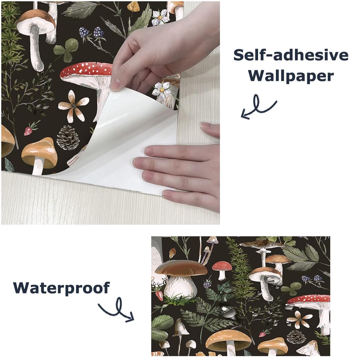 Papel tapiz autoadhesivo para despegar y pegar, papel de contacto para decoración de bañohogar, papel tapiz floral bohemio negro, papel tapiz de