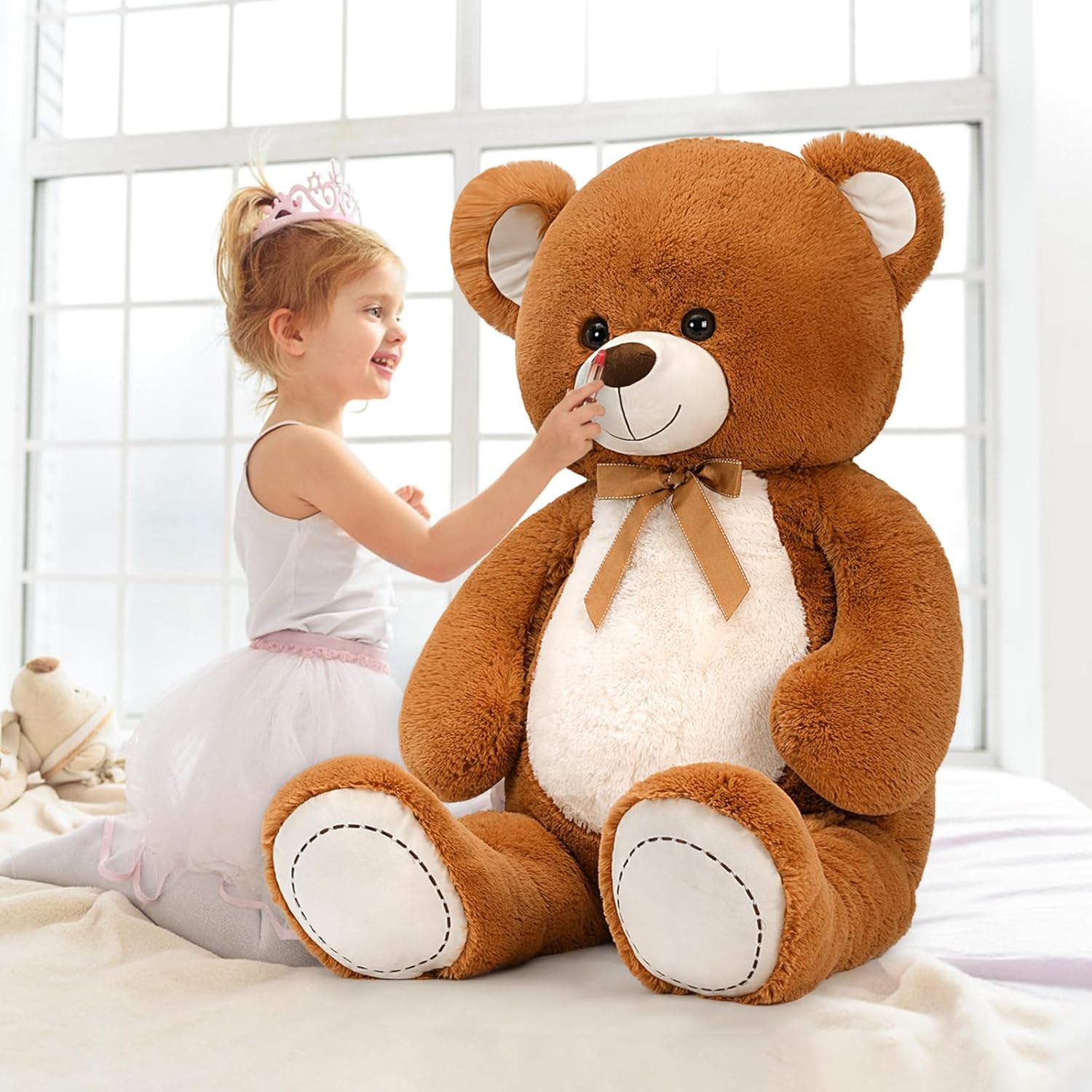MorisMos Oso de peluche gigante de 4 pies, 51.8 pulgadas, oso de peluche grande para baby shower, oso de peluche marrón grande para niñas y niños,