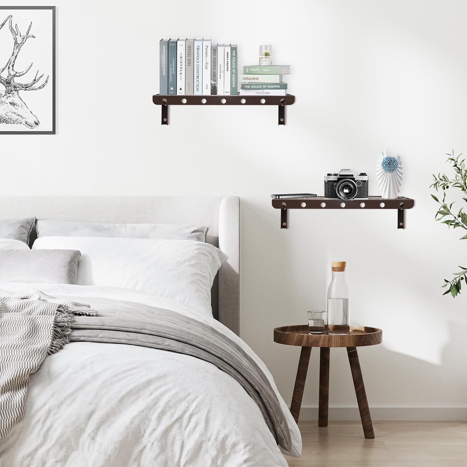 Juego de 2 estantes flotantes de metal, estantes de pared, paneles de metal, plegables, para sala de estar, cocina, baño, garaje, color marrón con