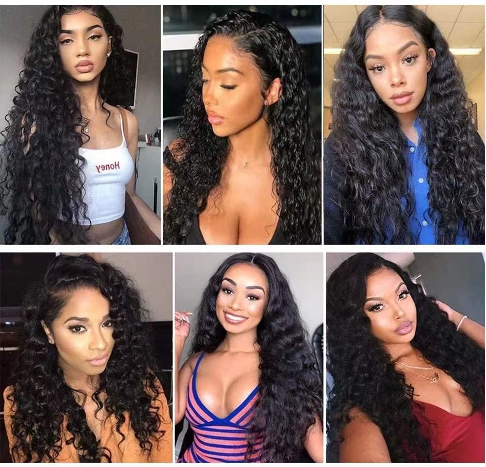 Pelucas de cabello humano brasileño ondulado con encaje frontal de 13 x 4 pulgadas, prearrancado, densidad del 180%, para mujeres negras, sin