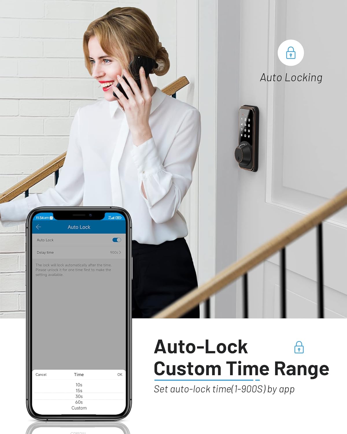 Zowill DK07G – Cerradura inteligente WiFi, cerradura de puerta de huellas dactilares con aplicación y control de voz, cerradura de puerta