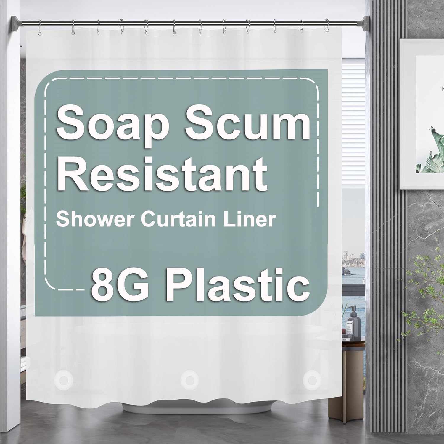 AmazerBath – Cortina de ducha de plástico, 70 x 72 pulgadas, cortina de ducha esmerilada de plástico, impermeable, pesada, gruesa, con 3 piedras