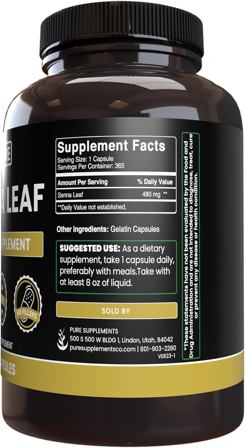 Pure Original Ingredients Senna Leaf (365 cápsulas), sin relleno de magnesio o arroz, siempre puro, verificado en laboratorio