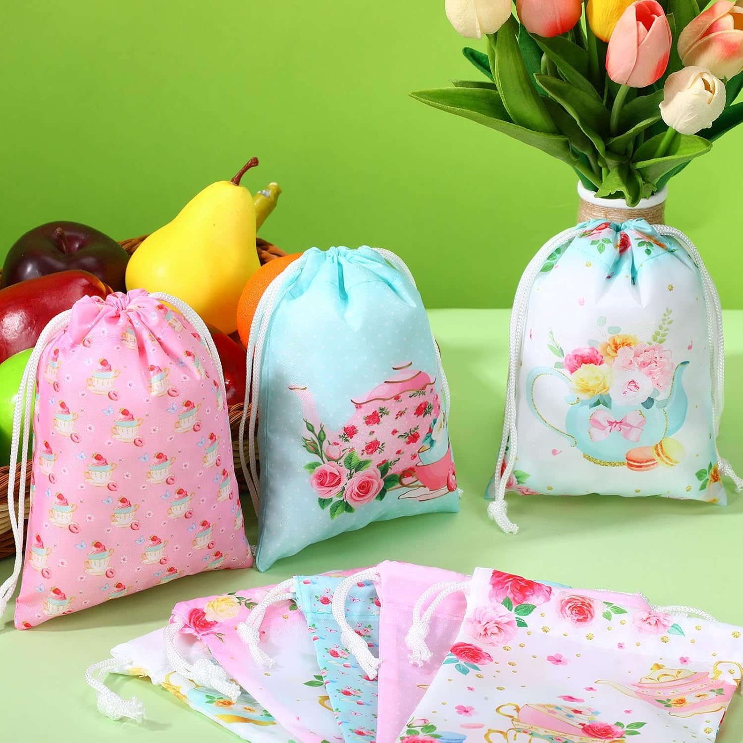 24 bolsas de regalo de fiesta de té, bolsas de regalo de fiesta de té, bolsas con cordón de regalo, bolsas de dulces para fiesta de té, bolsas de