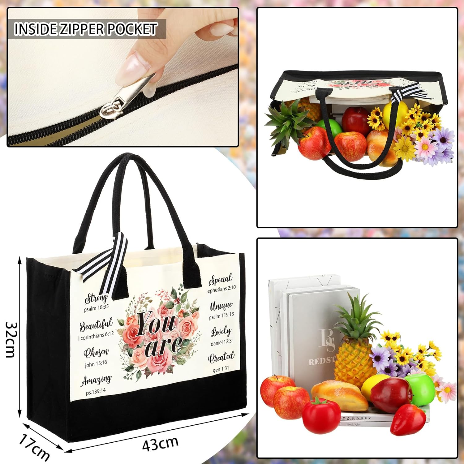 Sweetude Bolsa de lona de la Biblia, bolsa de lona de la Biblia cristiana, bolsa de regalos inspiradores para mujeres, Navidad