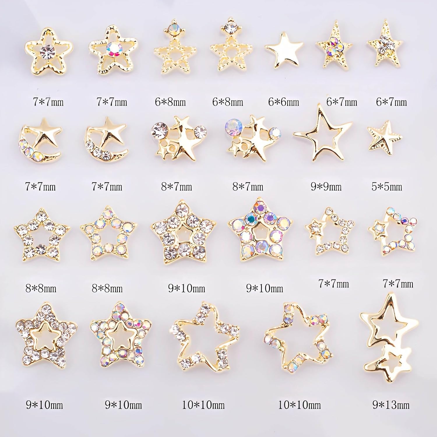 Shemboli – 24 dijes de uñas de estrella para uñas acrílicas, estrellas doradas 3D, diamantes de imitación de uñas, gemas de uñas, pentagrama, lindos
