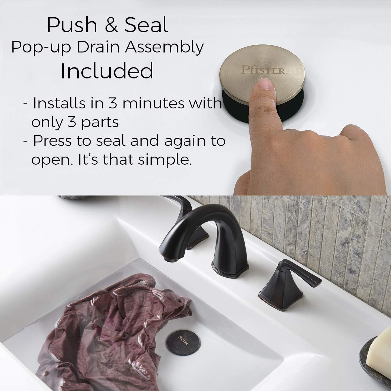 Pfister Pasadena LF049PDKK – Grifo para lavabo de baño, 8 pulgadas de ancho, 2 asas, 3 agujeros, acabado de níquel cepillado, LF049PDKK
