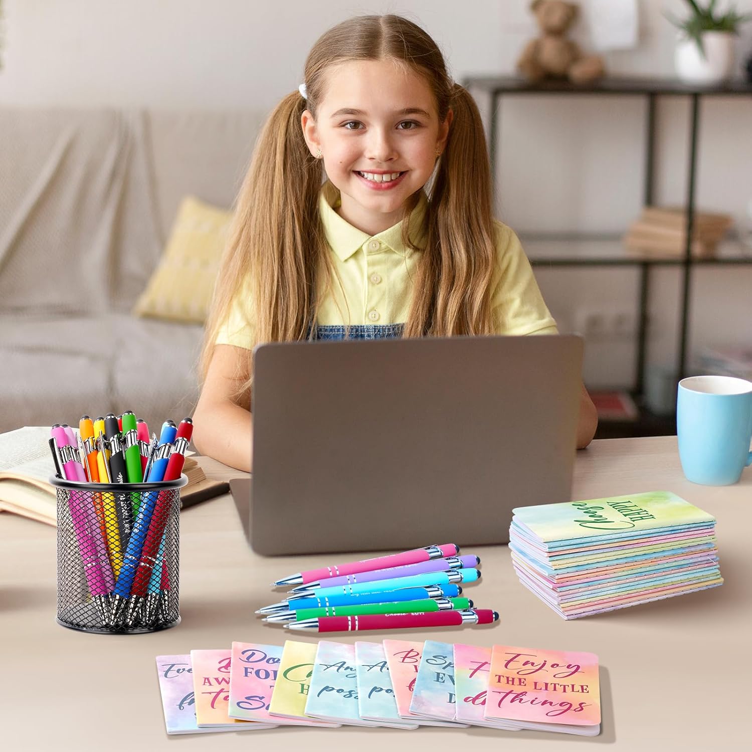 Juego de 96 bolígrafos motivacionales de acuarela a granel, bloc de notas inspiradoras, cuadernos de bolsillo con cita motivacional, bolígrafos,