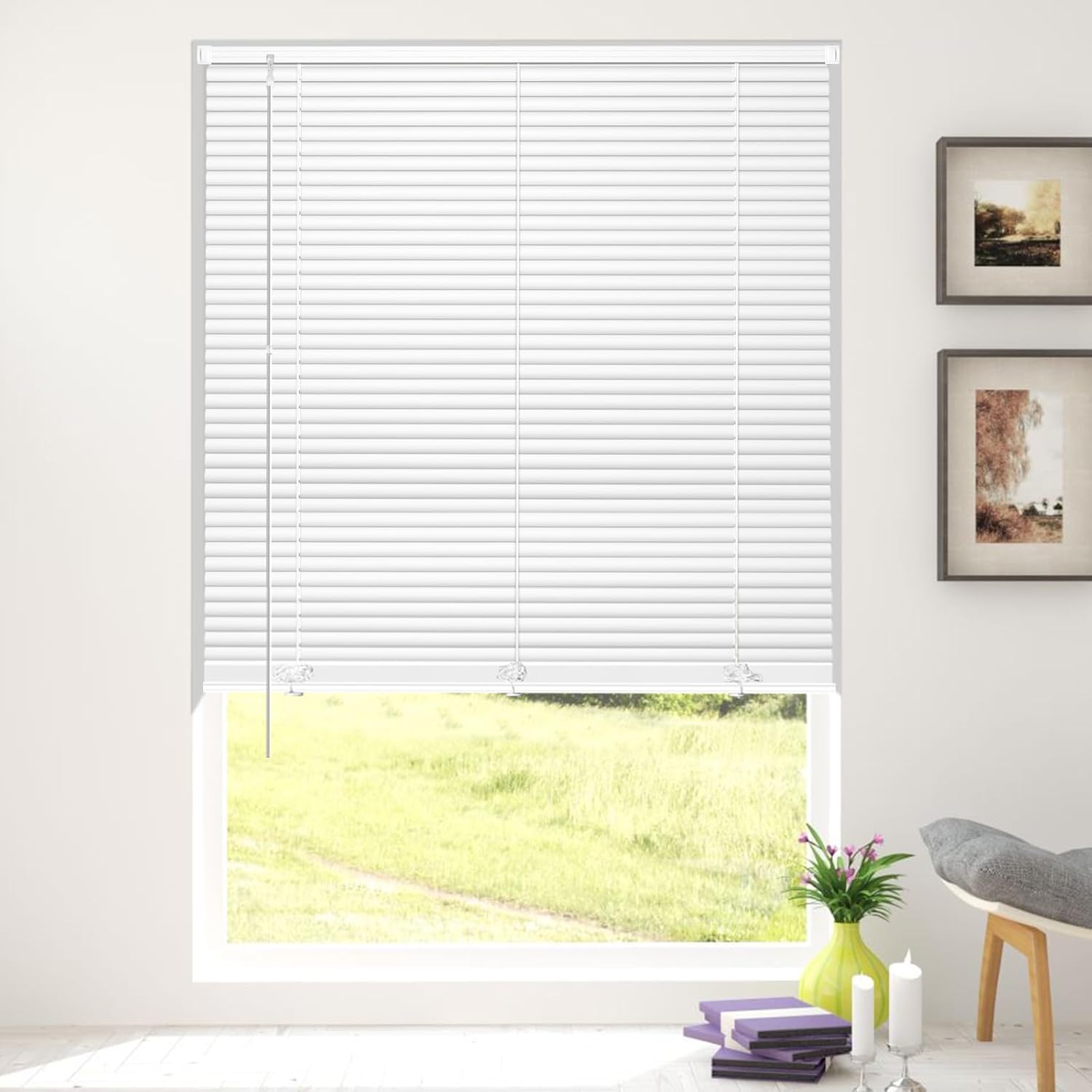 KCO Mini persianas para ventanas, sin cordón, horizontales para ventanas, persianas venecianas de vinilo anti-UV, impermeables, ajuste de luz, mini