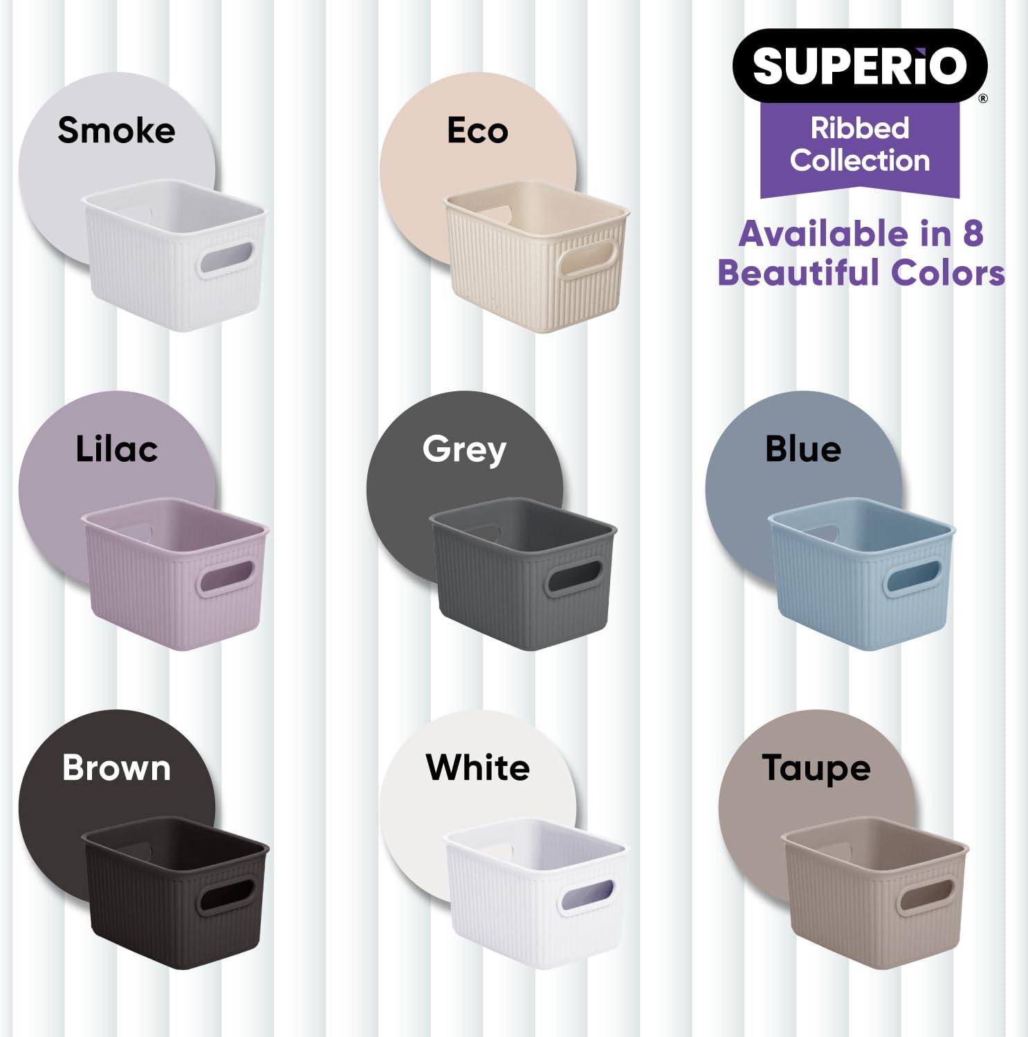 Superio Ribbed Collection – Canastas organizadoras de plástico decorativas abiertas para el hogar, pequeñas cajas blancas (paquete de 4) para
