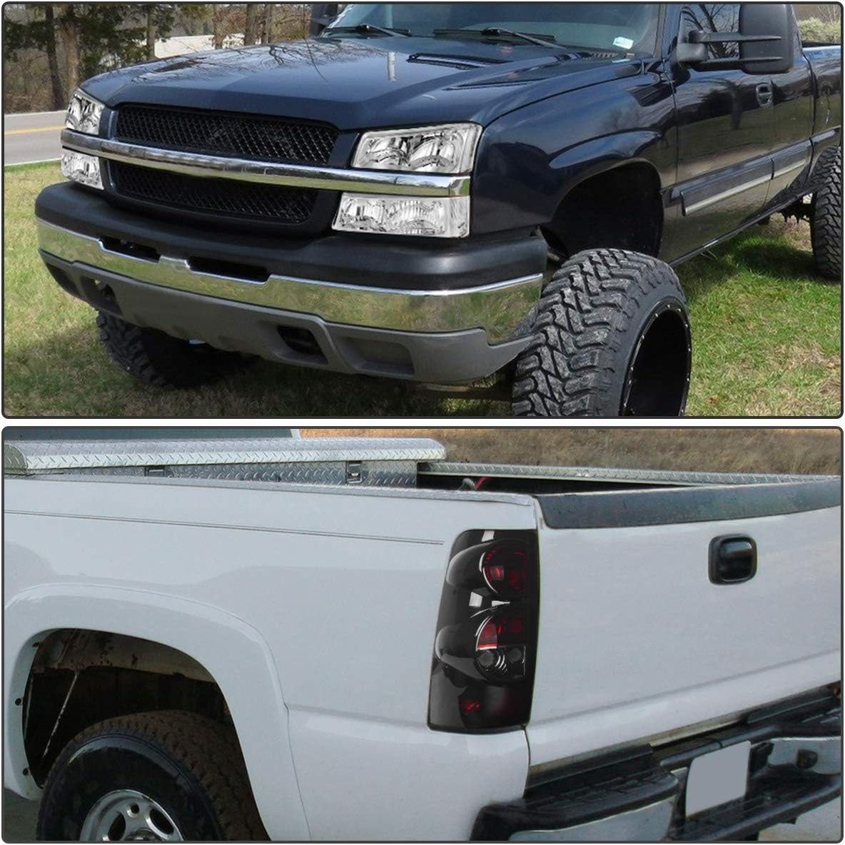 DWVO Combo de faros y luces traseras compatible con Chevy Silverado 1500 250003-06 Silverado 1500 HD 2500 HD 2500 HD 350007 Chevy Silverado Classic