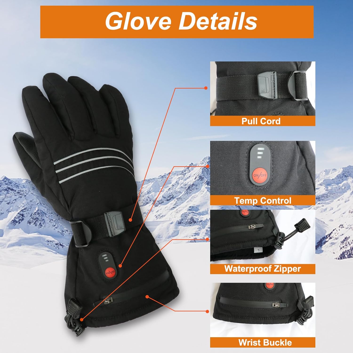 Heated Gloves for Men Women – 7.4V 6400 mAh Battery Rechargeable Electric Heated Gloves Touchscreen Waterproof Hand Warmer Gloves for Winter Hiking