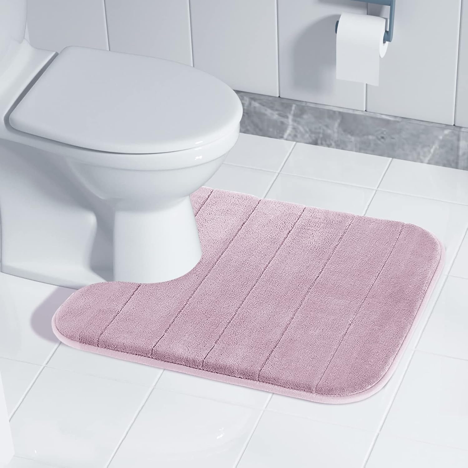 Yimobra – Alfombrilla de baño de espuma viscoelástica en forma de U, suave y cómoda, súper absorción de agua, antideslizante, gruesa, lavable a