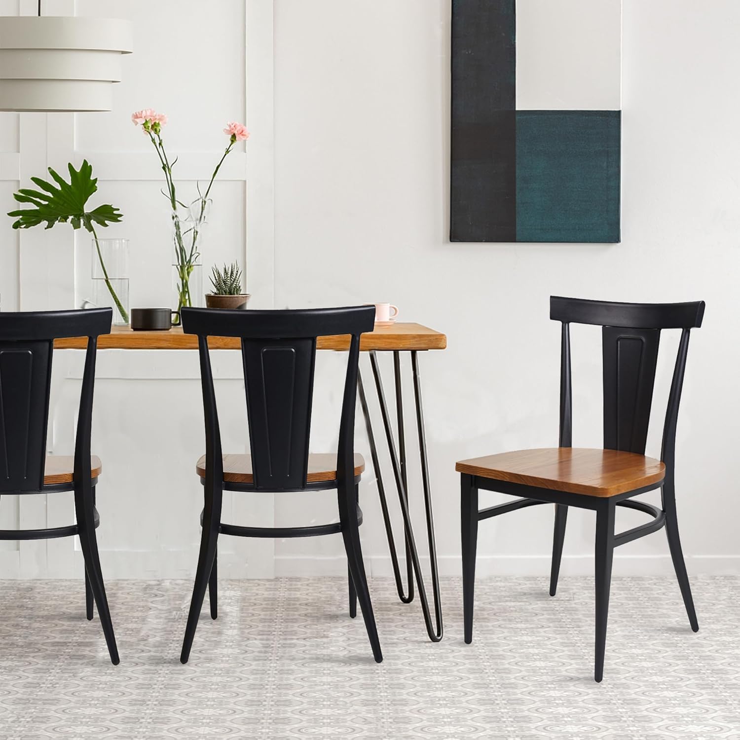 LUCKYERMORE Juego de 2 sillas de comedor de metal resistente, sillas apilables comerciales con asiento de madera, marco de metal, capacidad de 450