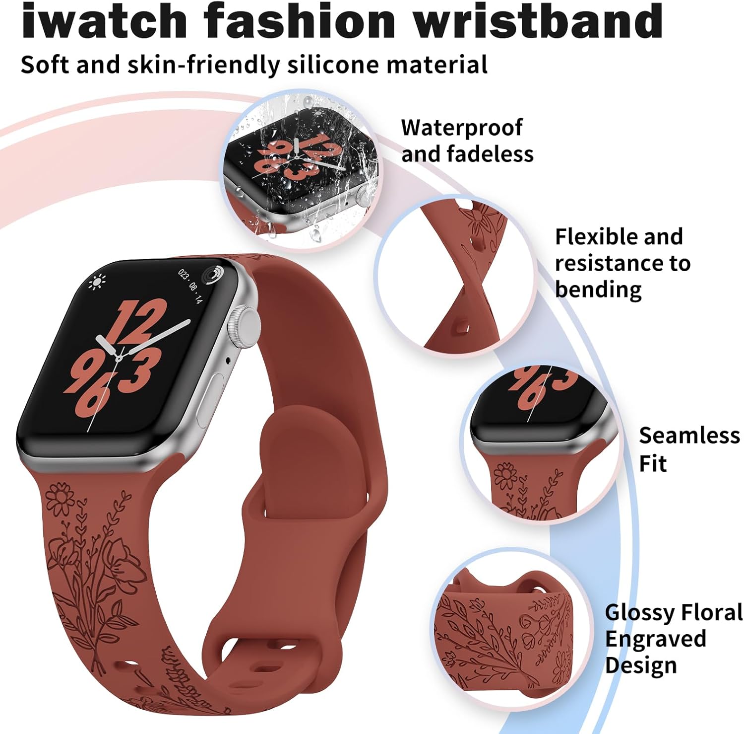 Paquete de 4 correas grabadas florales compatibles con correas de Apple Watch de 1.496 pulgadas, 1.575 pulgadas, 1.614 pulgadas, 1.654 pulgadas,