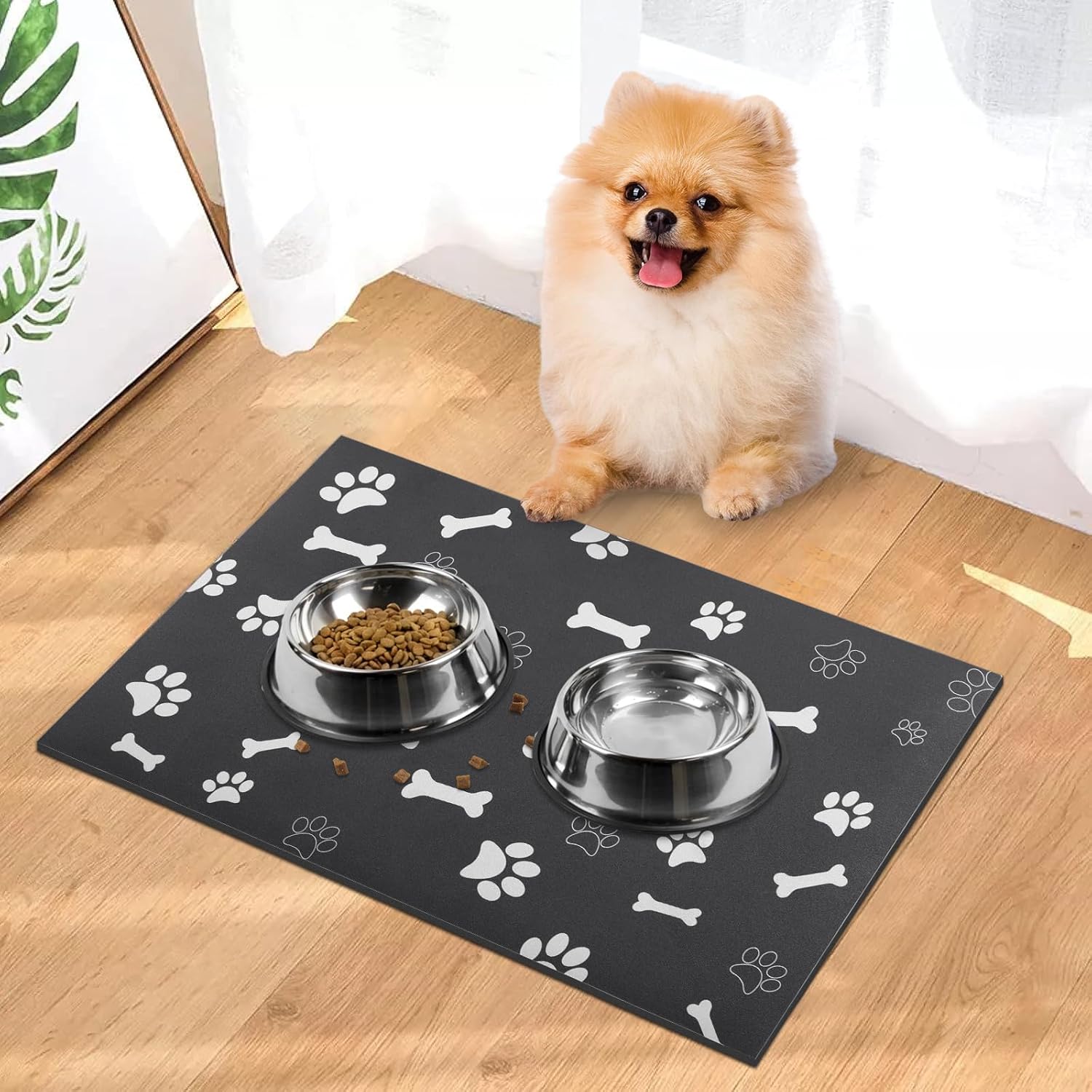Tapete de alimentación para mascotas, 12 x 20 pulgadas, tapete absorbente de comida para perros y cuenco de agua, almohadilla de secado rápido para