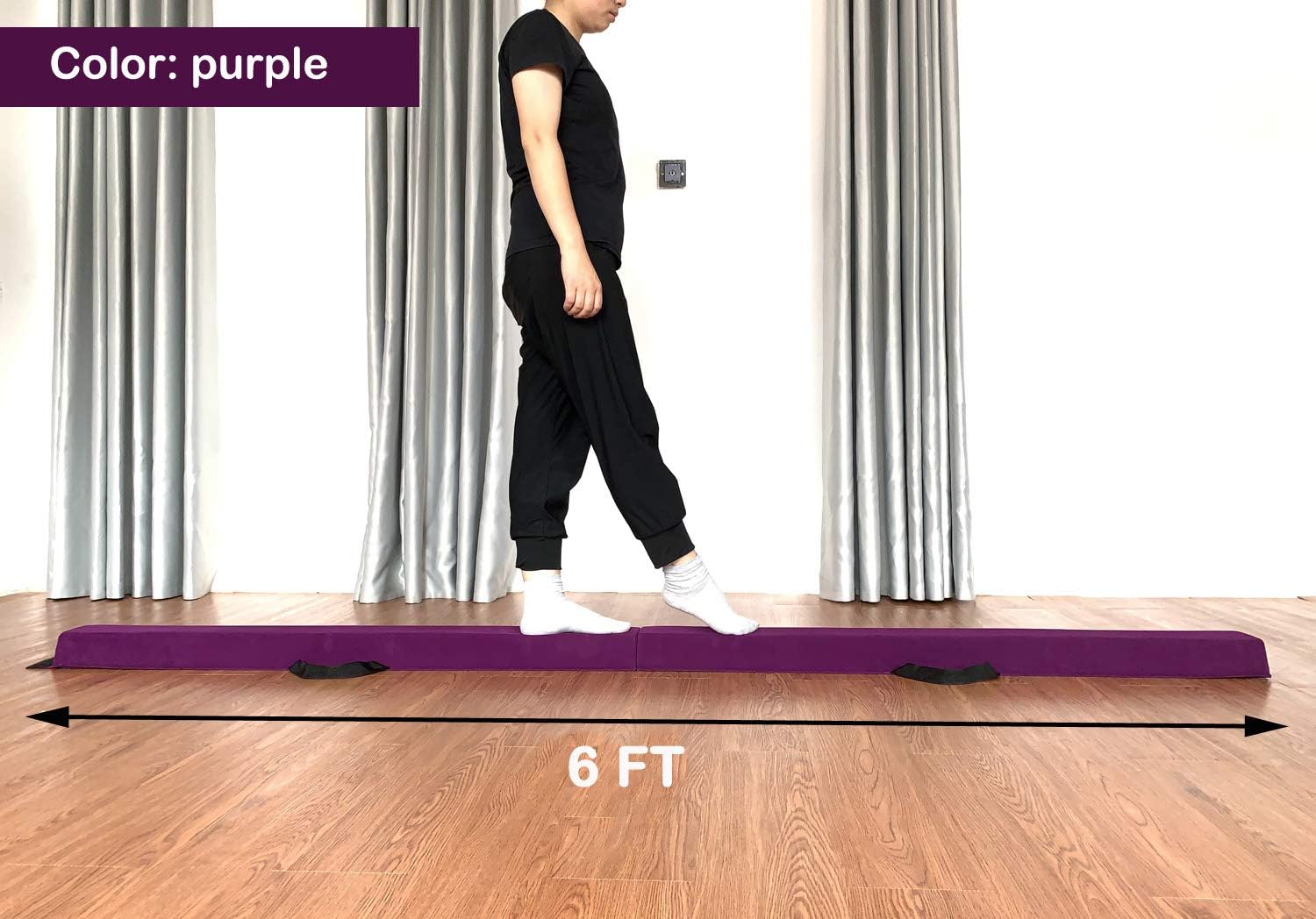 Viga de equilibrio plegable de 8 pies  9 pies para gimnasia, extra firme, cubierta de gamuza, parte inferior antideslizante con bolsa de transporte