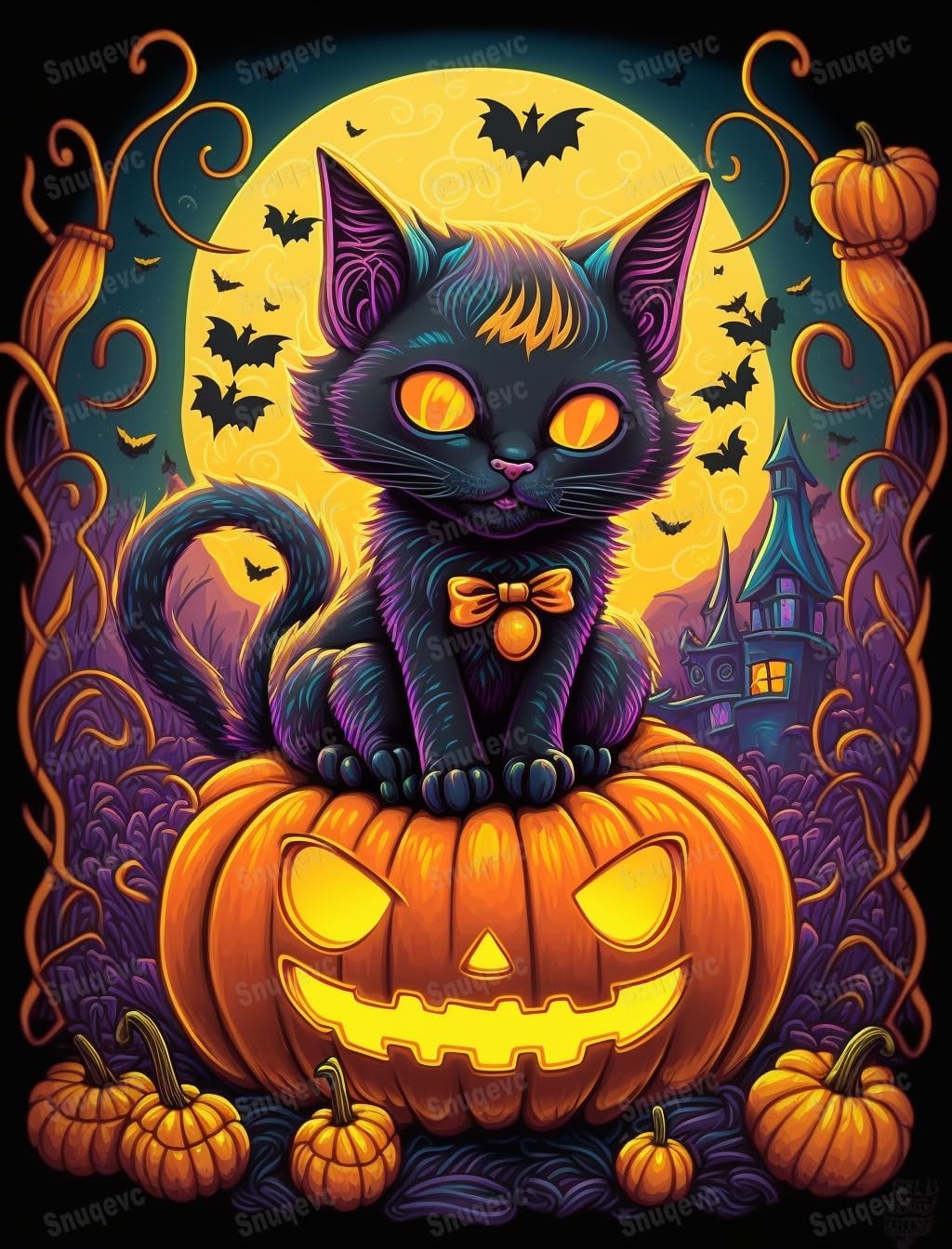 Rompecabezas de 70 piezas para adultos con luces de calabaza de gato negro, ecológico, rompecabezas de obra de arte único, rompecabezas de piezas