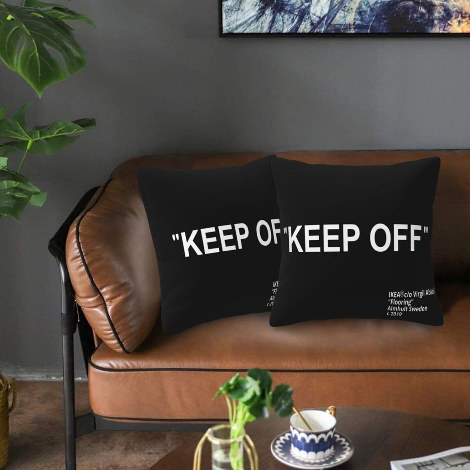 EyewEb Funda de almohada con texto en inglés Keep Off, dos paquetes, color negro, cómoda, transpirable, de lino y algodón, impresión de una cara,