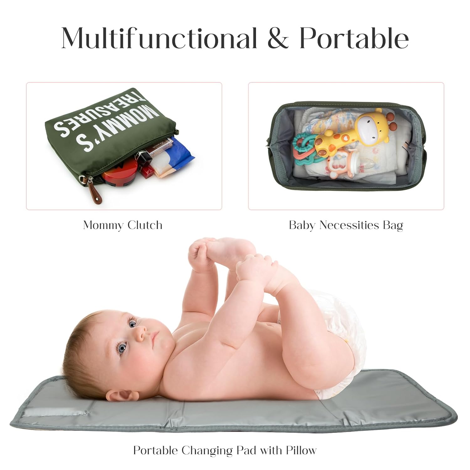 printe 6 bolsas grandes para pañales con cambiador y 2 bolsas organizadas, bolsa para mamá para hospital con funda para chupete, correas, gancho