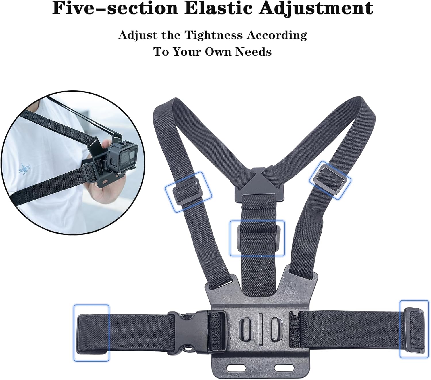 Soporte ajustable para arnés de correa de pecho para teléfono móvil, negro, compatible con iPhone, GoPro Hero, cámaras de acción DJI Osmo