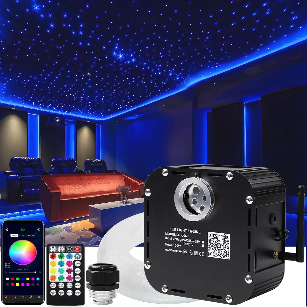 AZIMOM Kits de luz de estrellas de fibra óptica centelleante de alto brillo de 50 W, 800 piezas, hebras de fibra de 16.5 pies, brillo final,