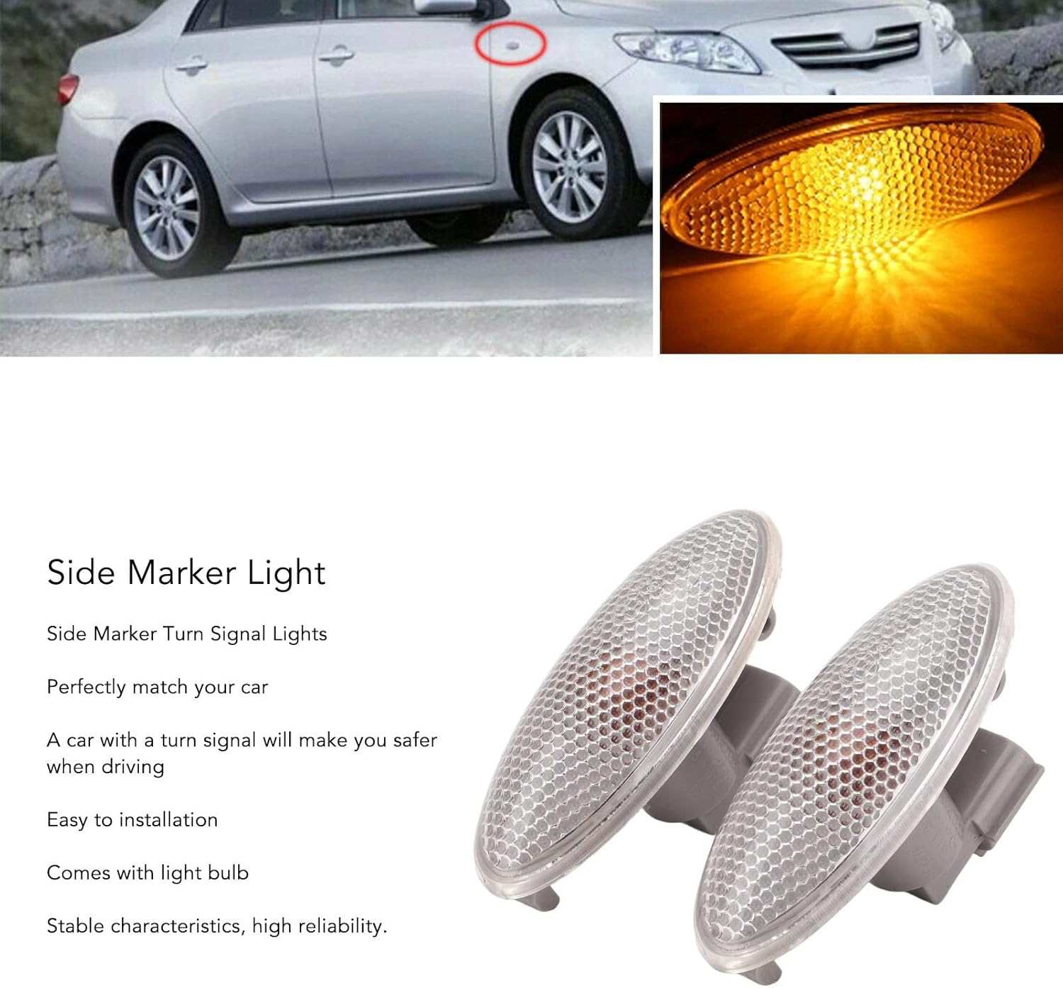 Luz de marcador lateral, paquete de 2 lámparas de señal de giro ámbar de 12 V, lámpara de señal de giro lateral, luz de repuesto para Corolla para