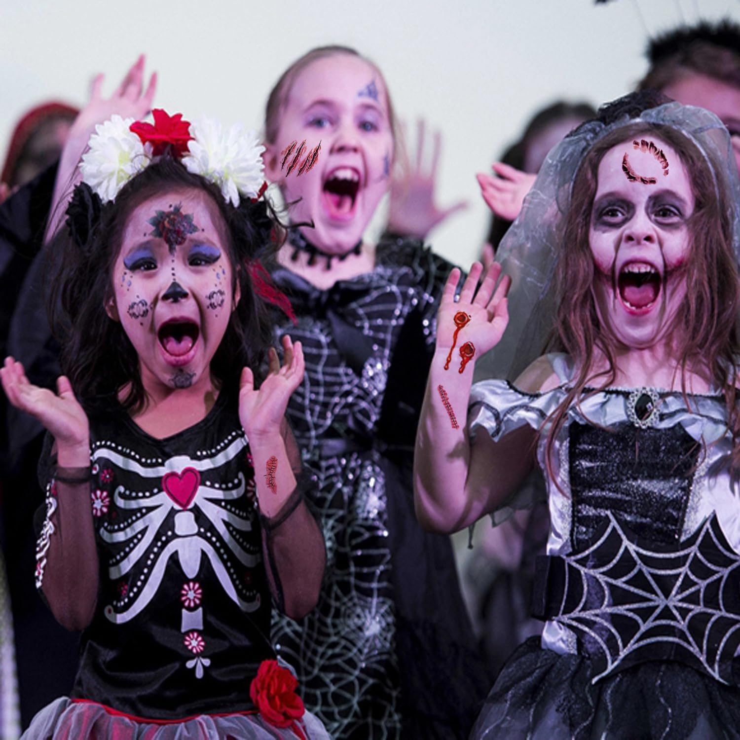Tatuajes faciales adhesivos de Halloween para la cara, tatuajes temporales para adultos, calcomanías de maquillaje para fiesta de Halloween, kit de