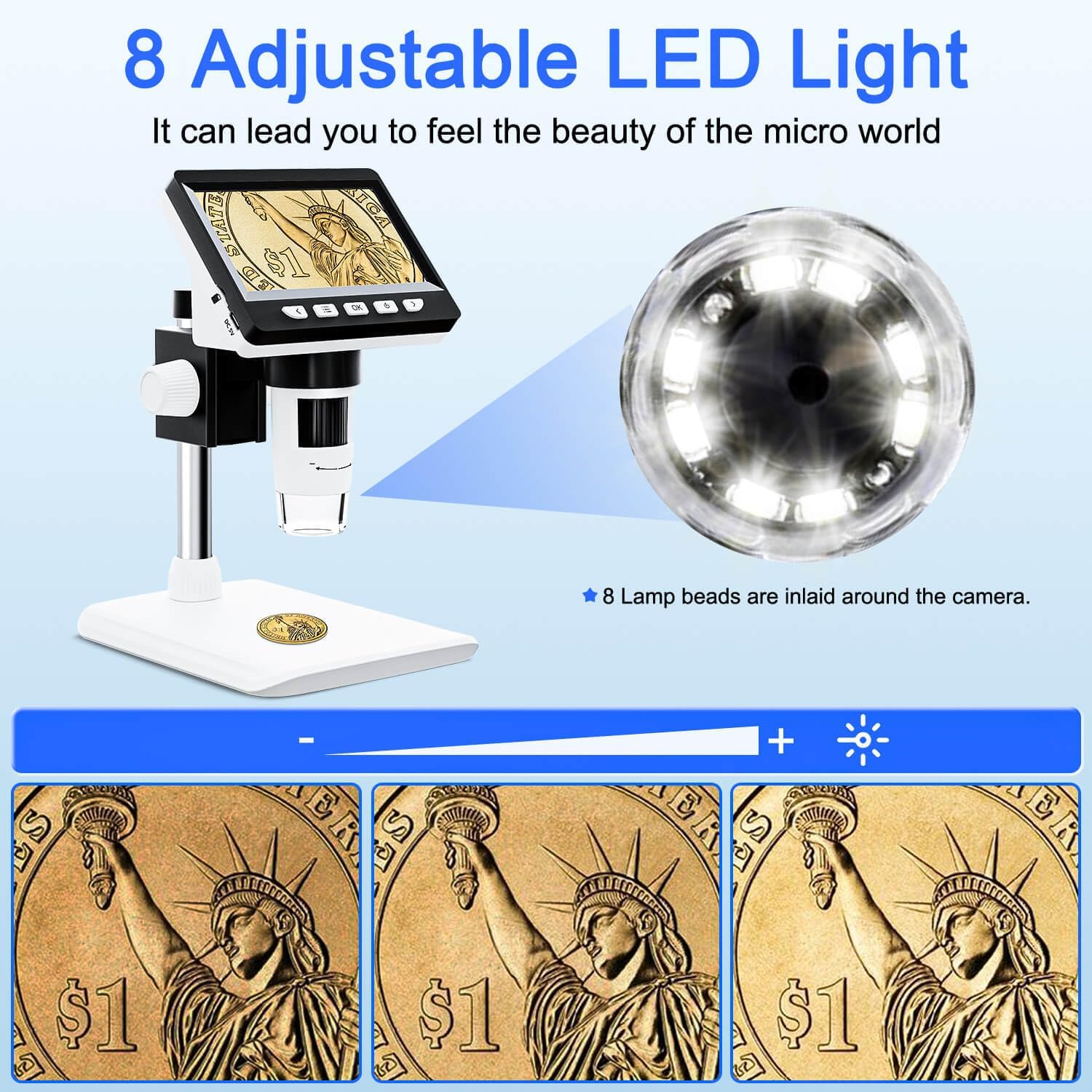 CIMELR Microscopio digital LCD, microscopio para niños, microscopio USB portátil, cámara de microscopio de monedas de aumento 50X-1000X para