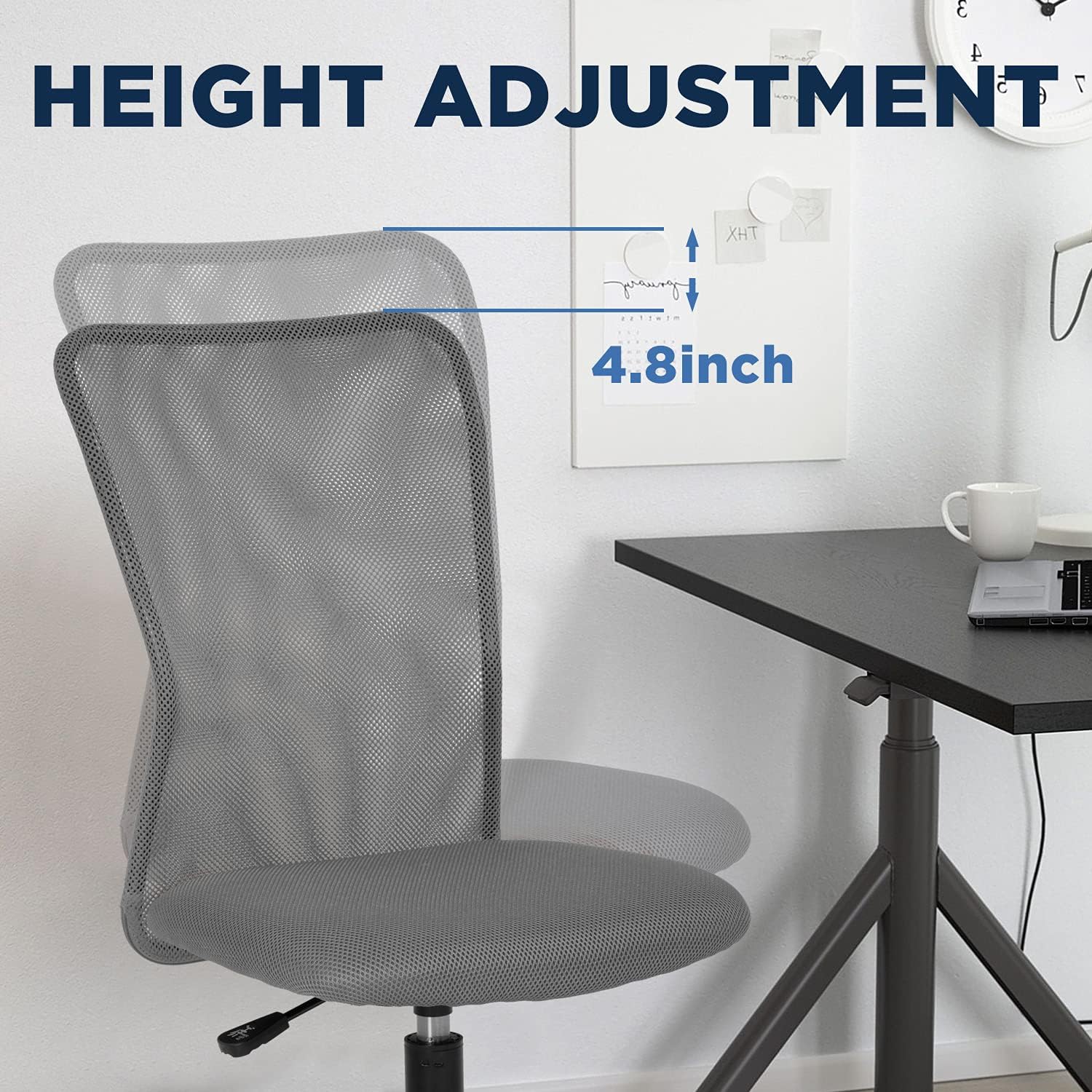 Silla de oficina en casa, silla de escritorio de malla con respaldo medio, silla de computadora sin brazos, silla giratoria ergonómica, soporte de