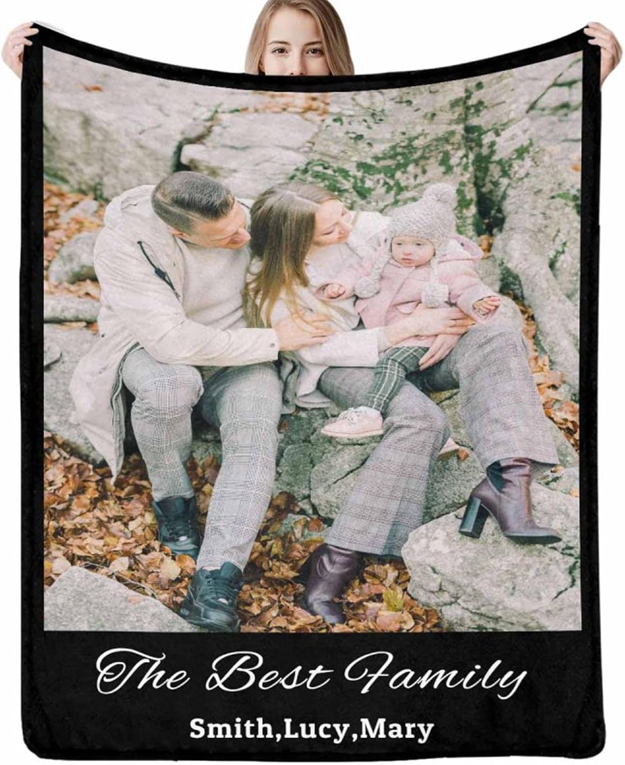 D-Story Manta personalizada con texto fotográfico para regalos fabricada en Estados Unidos, manta personalizada con carga de imagen, manta de