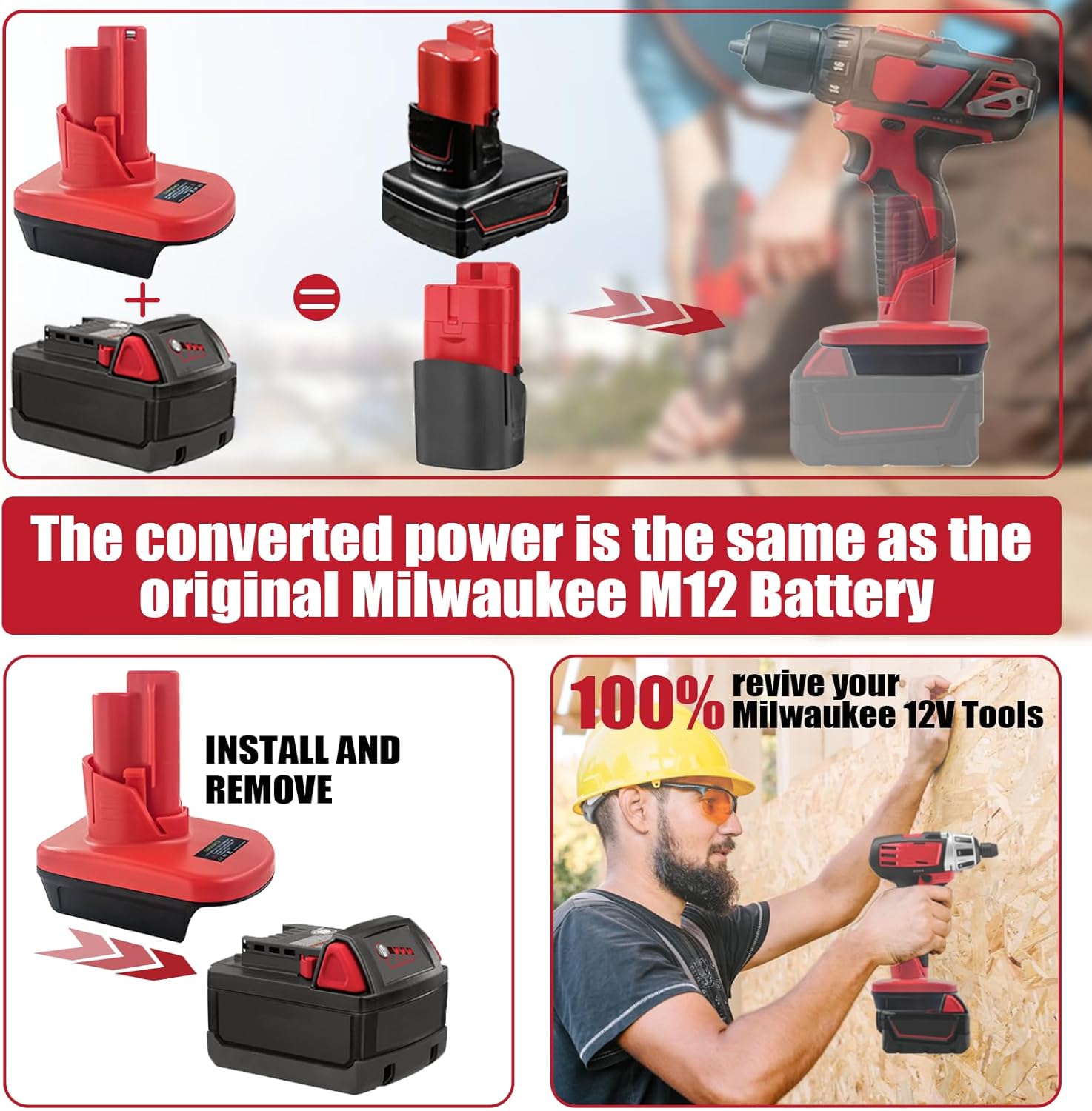 URUN Convertidor de adaptador de batería para Milwaukee 18 V a Milwaukee 12 V, repuesto para batería Milwaukee M12 48-11-2410 48-11-2411 compatible