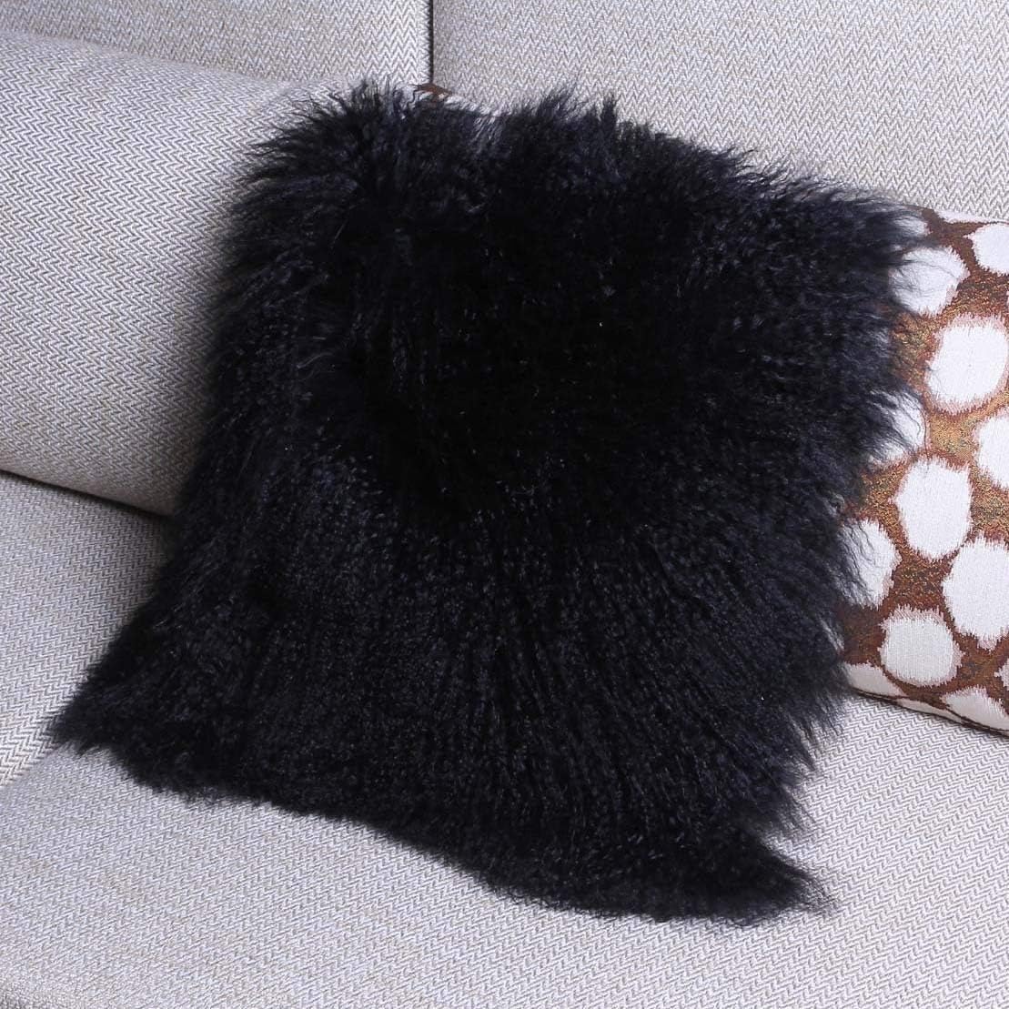 Seek4comfortable Funda de almohada de piel de cordero mongol 100% real, de 18 x 18 pulgadas, funda de almohada decorativa de piel para sala de
