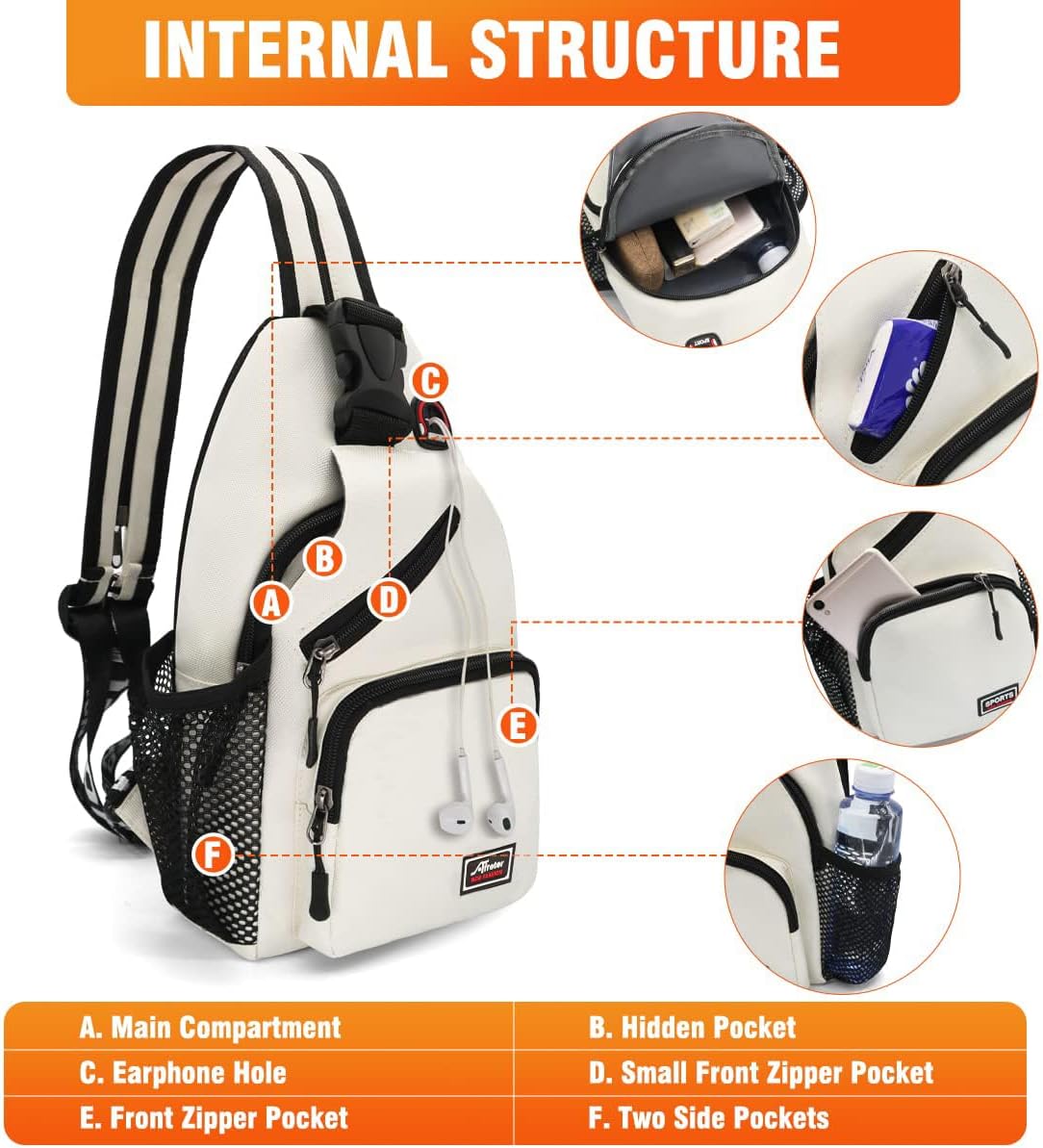 Mochila cruzada para hombres y mujeres, mochila de hombro, mochila de viaje, senderismo, bolsa de pecho, Blanco, Mochilas Sling