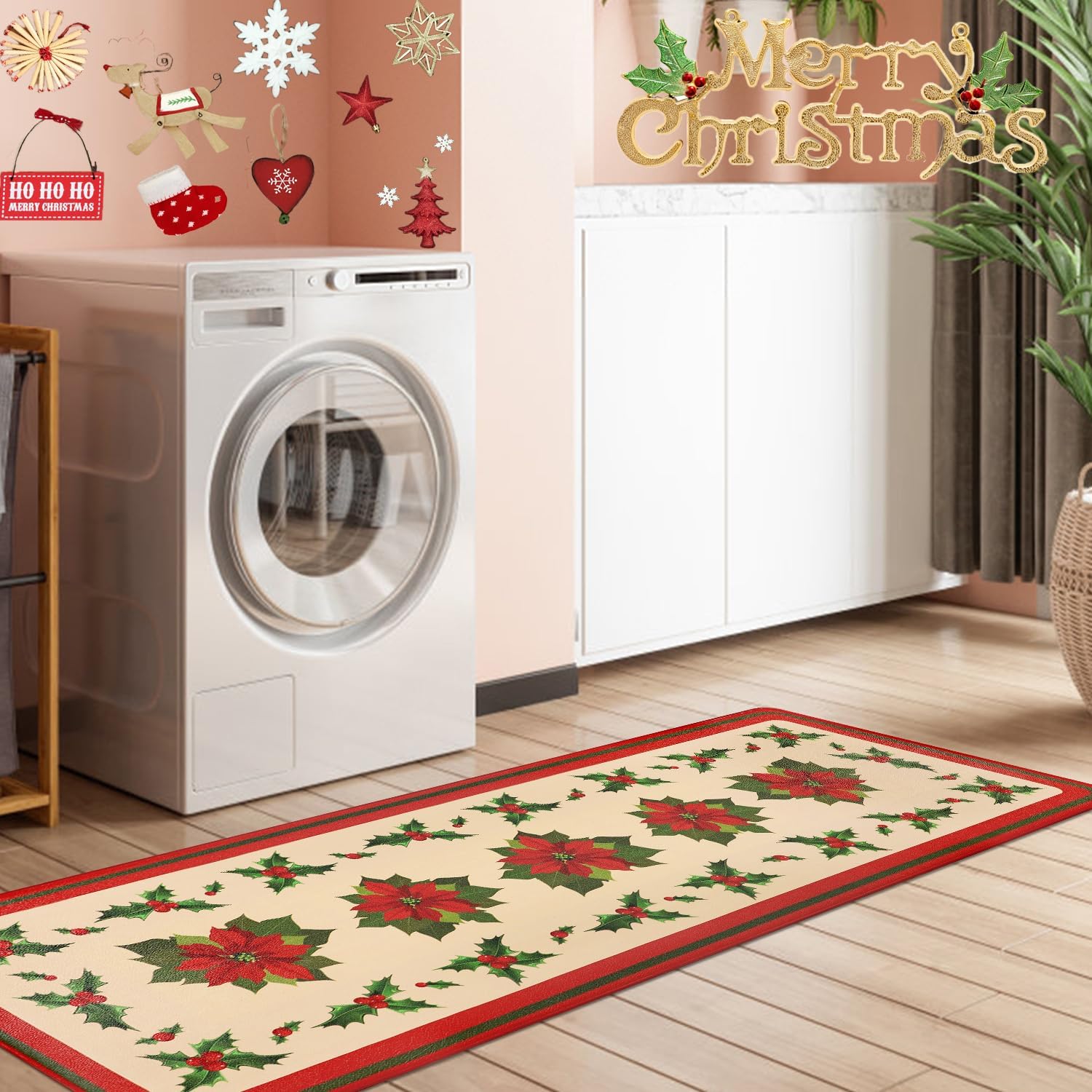 Homcomoda Juego de 2 tapetes de cocina de Pascua de Navidad para piso, acolchados, antifatiga, antideslizantes, juego de alfombras de cocina para el