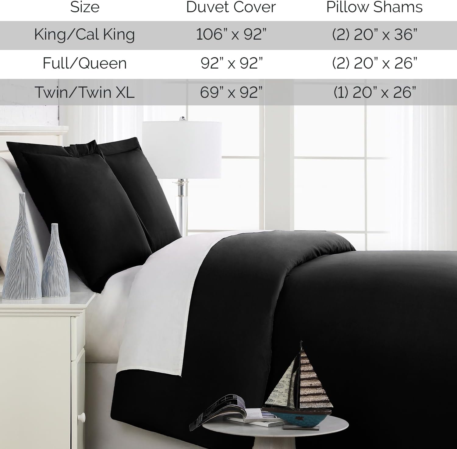 Southshore Fine Living, Inc. Funda de edredón negra  Fácil cuidado, sin arrugas, resistente a la decoloración, resistente al pelo de mascotas,