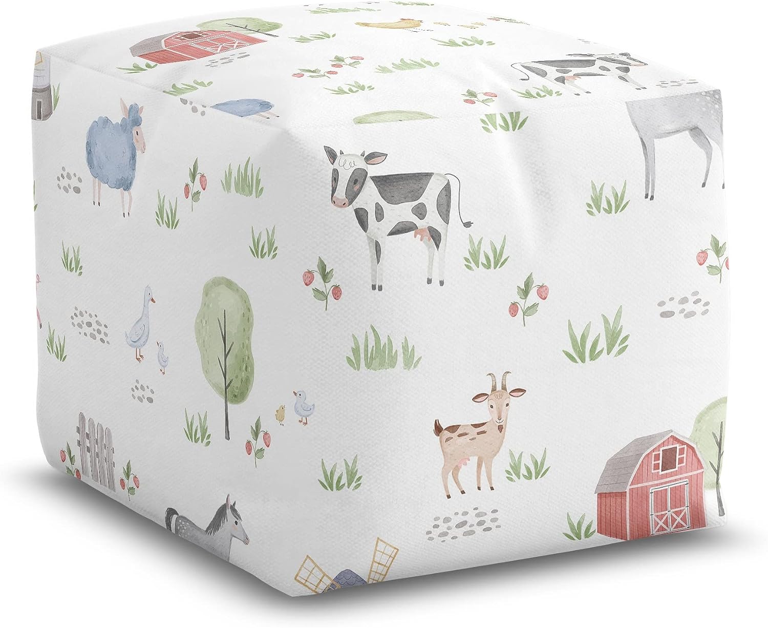 Sweet Jojo Designs Animales de granja Niño Niña Otomano Funda Puf Cubierta Sin Relleno Poof Piso Taburete Cuadrado Cubo Puf Almacenamiento Bebé