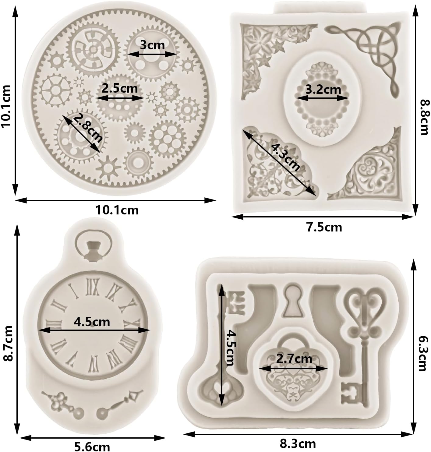 Moldes vintage para fondant, reloj de engranaje steampunk, molde de silicona para gemas barrocas para decoración de cupcakes, decoración de