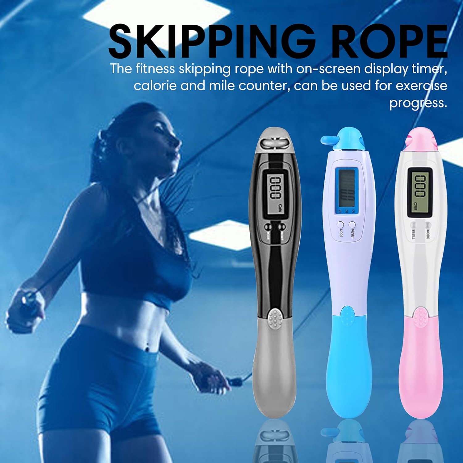 Cuerda de saltar con cuerda de salto digital para ejercicio de fitness en casa