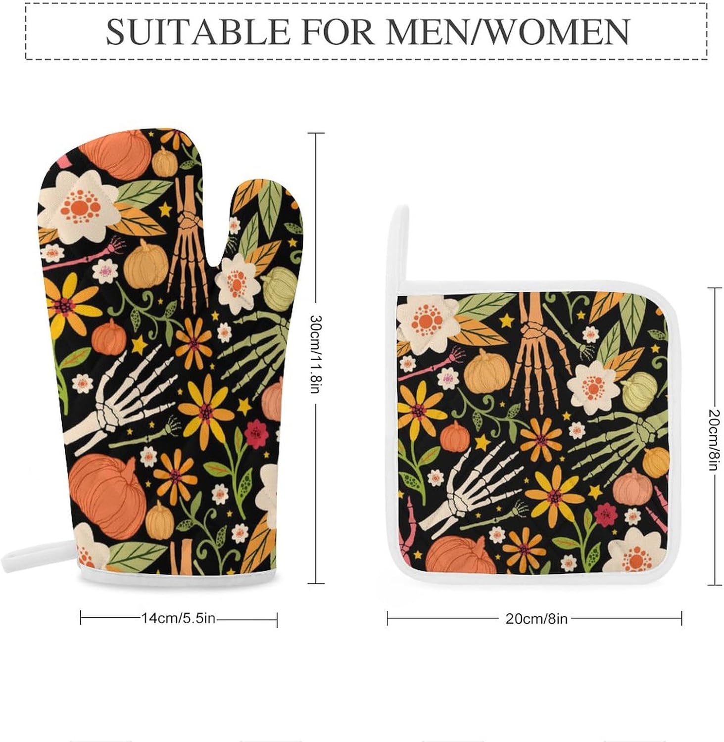 VKPSCHJ Juego de toallas de mano y guantes para horno, toallas colgantes y agarraderas, paquete de 6, toalla absorbente de calavera floral de