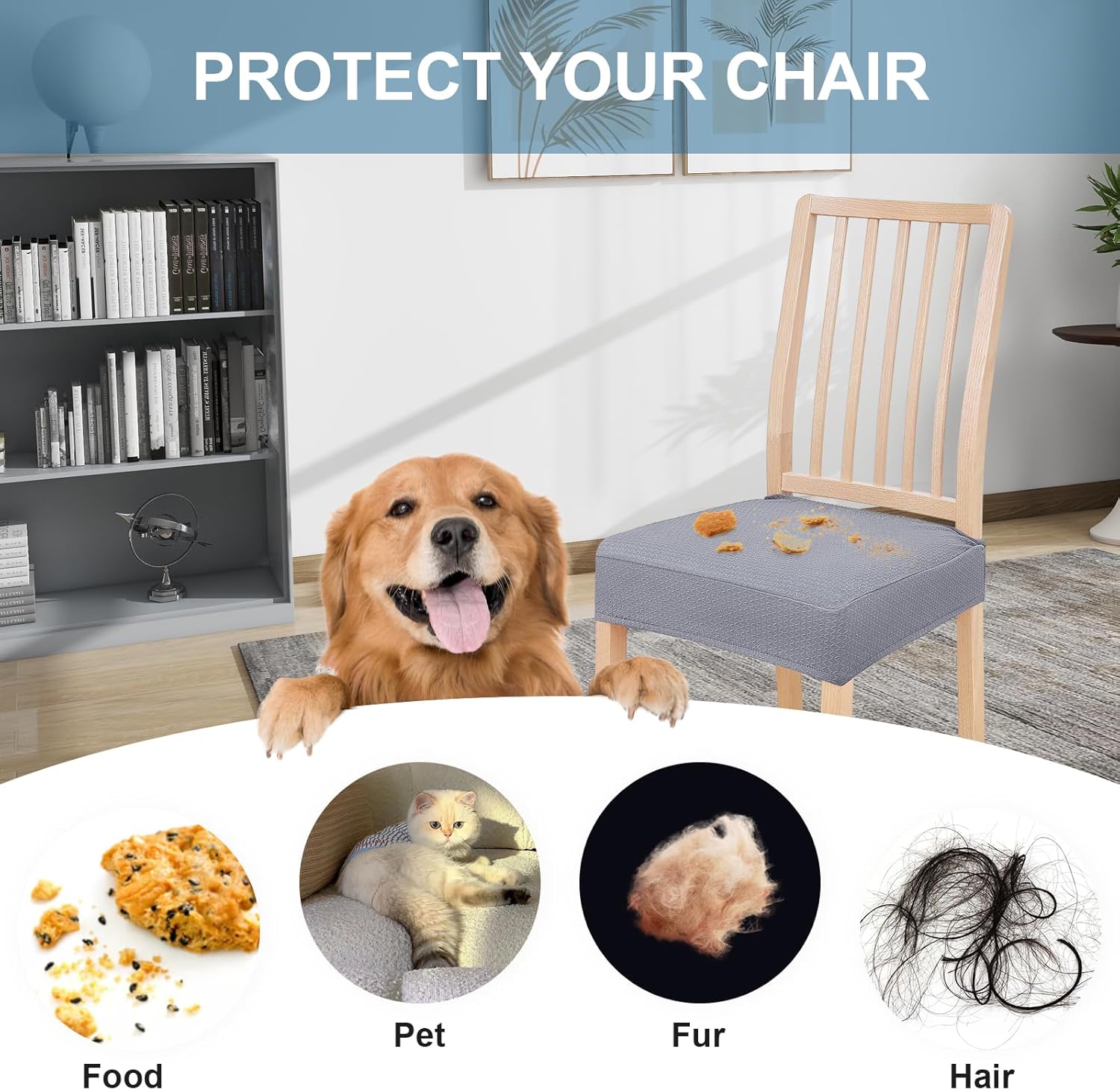 Smiry Juego de 6 fundas de asiento elásticas de jacquard para sillas de comedor, extraíbles y lavables, sin fundas traseras, color gris