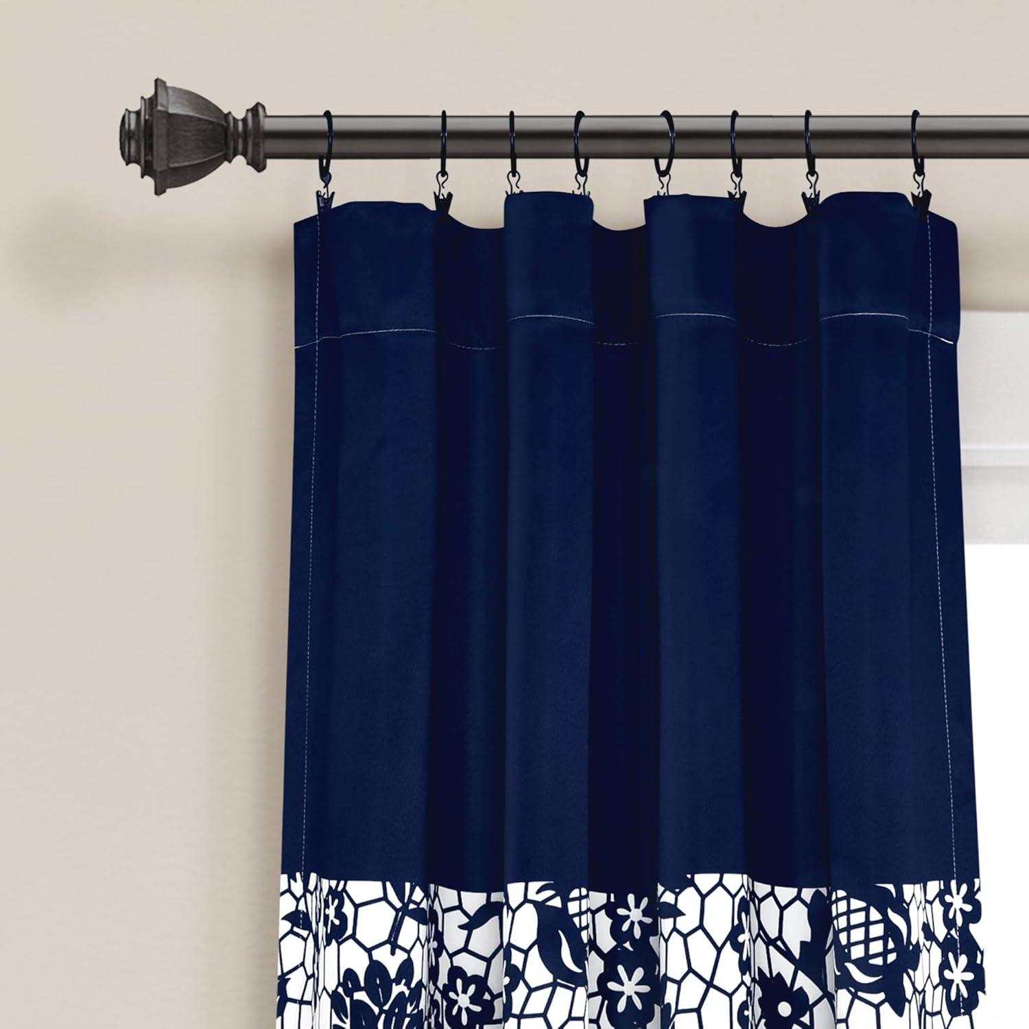 LUSH DÉCOR – Cortinas estampadas con filtro de luz azul marino Lush Decor Estate Garden para sala, comedor, dormitorio (par), largo ancho, 84 x 52