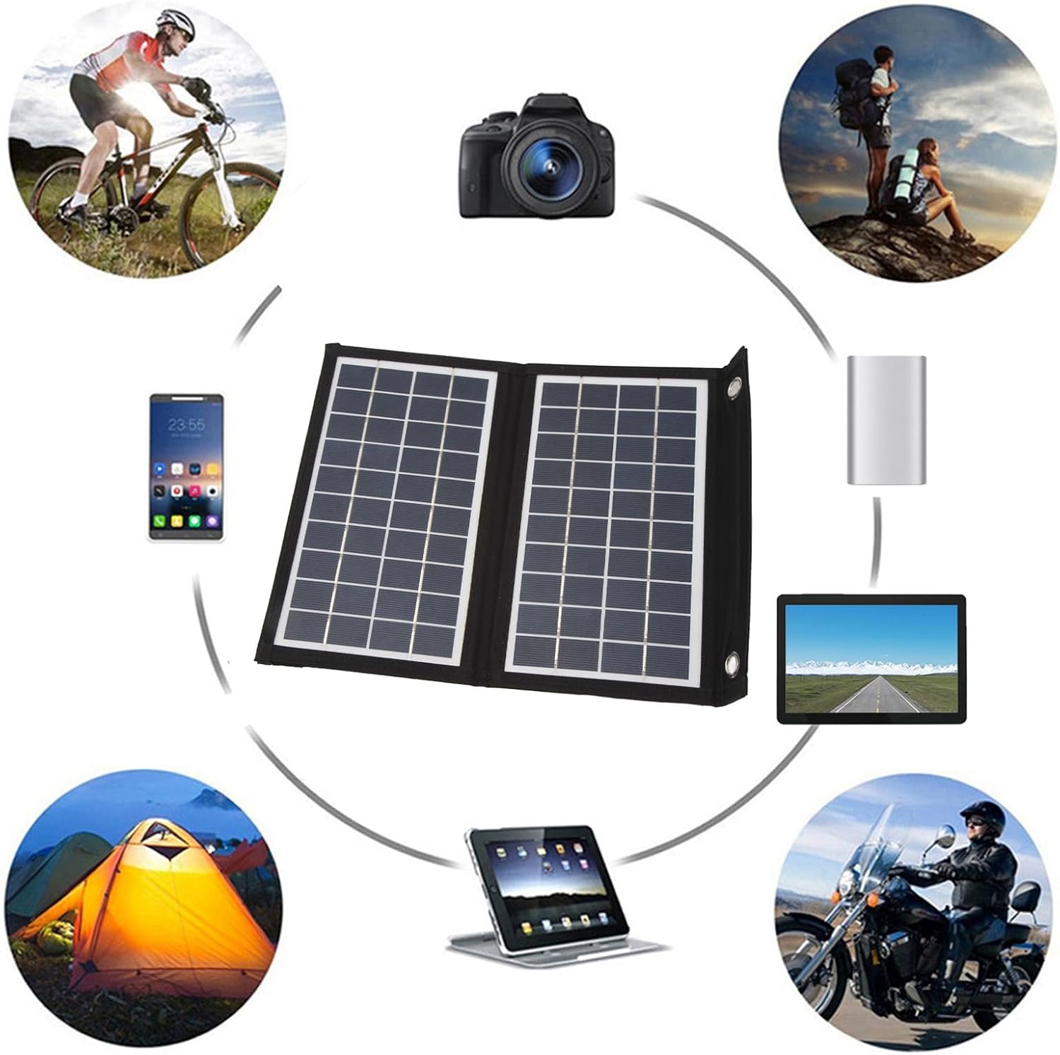 Panel Solar Plegable, Panel Solar Plegable 10W Cargador Portátil Estación de Energía 2 Salida USB para Camping Teléfono Celular Tablet